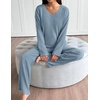 image:imageEkouaer Lounge Sets for Women Long Sleeve Knit Ribbed Pajama Sets 2 Piece Casual Loungewear with PocketsLight Blue