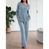 image:imageEkouaer Lounge Sets for Women Long Sleeve Knit Ribbed Pajama Sets 2 Piece Casual Loungewear with PocketsLight Blue