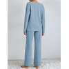 image:imageEkouaer Lounge Sets for Women Long Sleeve Knit Ribbed Pajama Sets 2 Piece Casual Loungewear with PocketsLight Blue