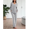 image:imageEkouaer Lounge Sets for Women Long Sleeve Knit Ribbed Pajama Sets 2 Piece Casual Loungewear with PocketsLight Gray
