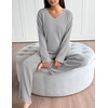 image:imageEkouaer Lounge Sets for Women Long Sleeve Knit Ribbed Pajama Sets 2 Piece Casual Loungewear with PocketsLight Gray