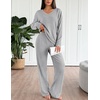 image:imageEkouaer Lounge Sets for Women Long Sleeve Knit Ribbed Pajama Sets 2 Piece Casual Loungewear with PocketsLight Gray
