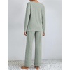 image:imageEkouaer Lounge Sets for Women Long Sleeve Knit Ribbed Pajama Sets 2 Piece Casual Loungewear with PocketsLight Green