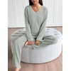 image:imageEkouaer Lounge Sets for Women Long Sleeve Knit Ribbed Pajama Sets 2 Piece Casual Loungewear with PocketsLight Green