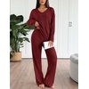 image:imageEkouaer Lounge Sets for Women Long Sleeve Knit Ribbed Pajama Sets 2 Piece Casual Loungewear with PocketsRed