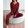 image:imageEkouaer Lounge Sets for Women Long Sleeve Knit Ribbed Pajama Sets 2 Piece Casual Loungewear with PocketsRed