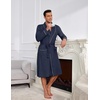 image:imageEkouaer Mens Robes Lightweight Waffle Knit Kimono Bathrobe Long Sleeve Sleepwear Soft Knee Length Robe with Pockets S3XLNavy Blue