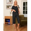 image:imageEkouaer Pajama Set for Women 2 Piece Capri Pants Short Sleeve Top Sleepwear Soft Pjs Loungewear with Pockets S3XLBlack