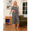 image:imageEkouaer Pajama Set for Women 2 Piece Capri Pants Short Sleeve Top Sleepwear Soft Pjs Loungewear with Pockets S3XLDark Gray