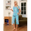 image:imageEkouaer Pajama Set for Women 2 Piece Capri Pants Short Sleeve Top Sleepwear Soft Pjs Loungewear with Pockets S3XLLight Blue Flowers