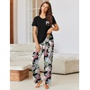 image:imageEkouaer Pajama Sets for Women Short Sleeve Pj Set V Neck Sleepwear Chest Pocket with Long Pants Casual Loose LoungewearBlack Monstera