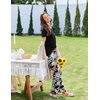image:imageEkouaer Pajama Sets for Women Short Sleeve Pj Set V Neck Sleepwear Chest Pocket with Long Pants Casual Loose LoungewearBlack Monstera