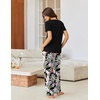 image:imageEkouaer Pajama Sets for Women Short Sleeve Pj Set V Neck Sleepwear Chest Pocket with Long Pants Casual Loose LoungewearBlack Monstera