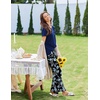 image:imageEkouaer Pajama Sets for Women Short Sleeve Pj Set V Neck Sleepwear Chest Pocket with Long Pants Casual Loose LoungewearBlack Navy Floral