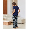 image:imageEkouaer Pajama Sets for Women Short Sleeve Pj Set V Neck Sleepwear Chest Pocket with Long Pants Casual Loose LoungewearBlack Navy Floral