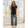 image:imageEkouaer Pajama Sets for Women Short Sleeve Pj Set V Neck Sleepwear Chest Pocket with Long Pants Casual Loose LoungewearBlack Plaid