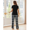 image:imageEkouaer Pajama Sets for Women Short Sleeve Pj Set V Neck Sleepwear Chest Pocket with Long Pants Casual Loose LoungewearBlack Plaid