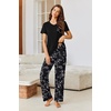 image:imageEkouaer Pajama Sets for Women Short Sleeve Pj Set V Neck Sleepwear Chest Pocket with Long Pants Casual Loose LoungewearBlack White Floral