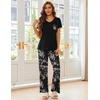 image:imageEkouaer Pajama Sets for Women Short Sleeve Pj Set V Neck Sleepwear Chest Pocket with Long Pants Casual Loose LoungewearBlackpink Floral