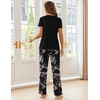 image:imageEkouaer Pajama Sets for Women Short Sleeve Pj Set V Neck Sleepwear Chest Pocket with Long Pants Casual Loose LoungewearBlackpink Floral