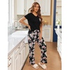 image:imageEkouaer Pajama Sets for Women Short Sleeve Pj Set V Neck Sleepwear Chest Pocket with Long Pants Casual Loose LoungewearBlackpink Flower