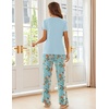 image:imageEkouaer Pajama Sets for Women Short Sleeve Pj Set V Neck Sleepwear Chest Pocket with Long Pants Casual Loose LoungewearBluegreen Flower