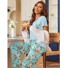 image:imageEkouaer Pajama Sets for Women Short Sleeve Pj Set V Neck Sleepwear Chest Pocket with Long Pants Casual Loose LoungewearBluegreen Flower