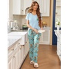 image:imageEkouaer Pajama Sets for Women Short Sleeve Pj Set V Neck Sleepwear Chest Pocket with Long Pants Casual Loose LoungewearBluegreen Flower