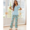 image:imageEkouaer Pajama Sets for Women Short Sleeve Pj Set V Neck Sleepwear Chest Pocket with Long Pants Casual Loose LoungewearBluegreen Flower