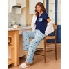 image:imageEkouaer Pajama Sets for Women Short Sleeve Pj Set V Neck Sleepwear Chest Pocket with Long Pants Casual Loose LoungewearBluenavy Star