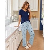 image:imageEkouaer Pajama Sets for Women Short Sleeve Pj Set V Neck Sleepwear Chest Pocket with Long Pants Casual Loose LoungewearBluenavy Star