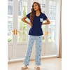 image:imageEkouaer Pajama Sets for Women Short Sleeve Pj Set V Neck Sleepwear Chest Pocket with Long Pants Casual Loose LoungewearBluenavy Star