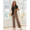 image:imageEkouaer Pajama Sets for Women Short Sleeve Pj Set V Neck Sleepwear Chest Pocket with Long Pants Casual Loose LoungewearLeopard Brown