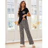 image:imageEkouaer Pajama Sets for Women Short Sleeve Pj Set V Neck Sleepwear Chest Pocket with Long Pants Casual Loose LoungewearLeopard Grey