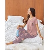 image:imageEkouaer Pajama Sets for Women Short Sleeve Pj Set V Neck Sleepwear Chest Pocket with Long Pants Casual Loose LoungewearMauve Floral