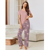 image:imageEkouaer Pajama Sets for Women Short Sleeve Pj Set V Neck Sleepwear Chest Pocket with Long Pants Casual Loose LoungewearMauve Floral