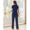 image:imageEkouaer Pajama Sets for Women Short Sleeve Pj Set V Neck Sleepwear Chest Pocket with Long Pants Casual Loose LoungewearNavy Dots