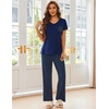 image:imageEkouaer Pajama Sets for Women Short Sleeve Pj Set V Neck Sleepwear Chest Pocket with Long Pants Casual Loose LoungewearNavy Dots
