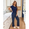image:imageEkouaer Pajama Sets for Women Short Sleeve Pj Set V Neck Sleepwear Chest Pocket with Long Pants Casual Loose LoungewearNavy Dots