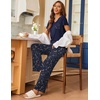 image:imageEkouaer Pajama Sets for Women Short Sleeve Pj Set V Neck Sleepwear Chest Pocket with Long Pants Casual Loose LoungewearNavy Starry Sky