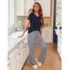 image:imageEkouaer Pajama Sets for Women Short Sleeve Pj Set V Neck Sleepwear Chest Pocket with Long Pants Casual Loose LoungewearNavy Striped