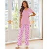 image:imageEkouaer Pajama Sets for Women Short Sleeve Pj Set V Neck Sleepwear Chest Pocket with Long Pants Casual Loose LoungewearPink Bow Tie