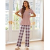 image:imageEkouaer Pajama Sets for Women Short Sleeve Pj Set V Neck Sleepwear Chest Pocket with Long Pants Casual Loose LoungewearPink Plaid
