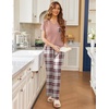image:imageEkouaer Pajama Sets for Women Short Sleeve Pj Set V Neck Sleepwear Chest Pocket with Long Pants Casual Loose LoungewearPink Plaid