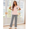 image:imageEkouaer Pajama Sets for Women Short Sleeve Pj Set V Neck Sleepwear Chest Pocket with Long Pants Casual Loose LoungewearPinkgrey Star
