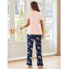 image:imageEkouaer Pajama Sets for Women Short Sleeve Pj Set V Neck Sleepwear Chest Pocket with Long Pants Casual Loose LoungewearPinknavy Flower
