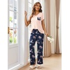 image:imageEkouaer Pajama Sets for Women Short Sleeve Pj Set V Neck Sleepwear Chest Pocket with Long Pants Casual Loose LoungewearPinknavy Flower