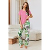 image:imageEkouaer Pajama Sets for Women Short Sleeve Pj Set V Neck Sleepwear Chest Pocket with Long Pants Casual Loose LoungewearRose Pink Palm Leaves