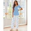 image:imageEkouaer Pajama Sets for Women Short Sleeve Pj Set V Neck Sleepwear Chest Pocket with Long Pants Casual Loose LoungewearWhite Sea Shell