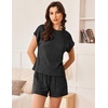 image:imageEkouaer Pajamas Set for Women 2 Piece Pjs Ribbed Knit Lounge Set Cap Sleeve Loungewear Sleepwear SXXLBlack